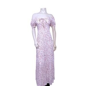 Hot Kiss Floral Midi Dress Womens Medium Cream Red Excellent Cottagecore Lace Up